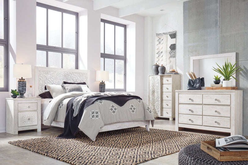 Paxberry Queen Panel Bed with Dresser in Whitewash from Ashley - Lara Furniture