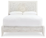 Paxberry Queen Panel Bed with Mirrored Dresser and 2 Nightstands in Whitewash from Ashley - Lara Furniture