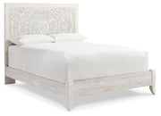 Paxberry Queen Panel Bed with Mirrored Dresser and Nightstand in Whitewash - PKG014130