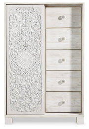 Paxberry Queen Panel Bed with Mirrored Dresser, Chest and 2 Nightstands in Whitewash from Ashley - Lara Furniture