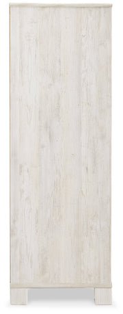 Paxberry Queen Panel Bed with Mirrored Dresser, Chest and 2 Nightstands in Whitewash from Ashley - Lara Furniture