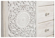 Paxberry Queen Panel Bed with Mirrored Dresser, Chest and 2 Nightstands in Whitewash from Ashley - Lara Furniture