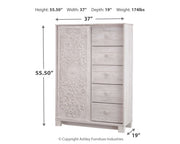 Paxberry Queen Panel Bed with Mirrored Dresser, Chest and 2 Nightstands in Whitewash from Ashley - Lara Furniture