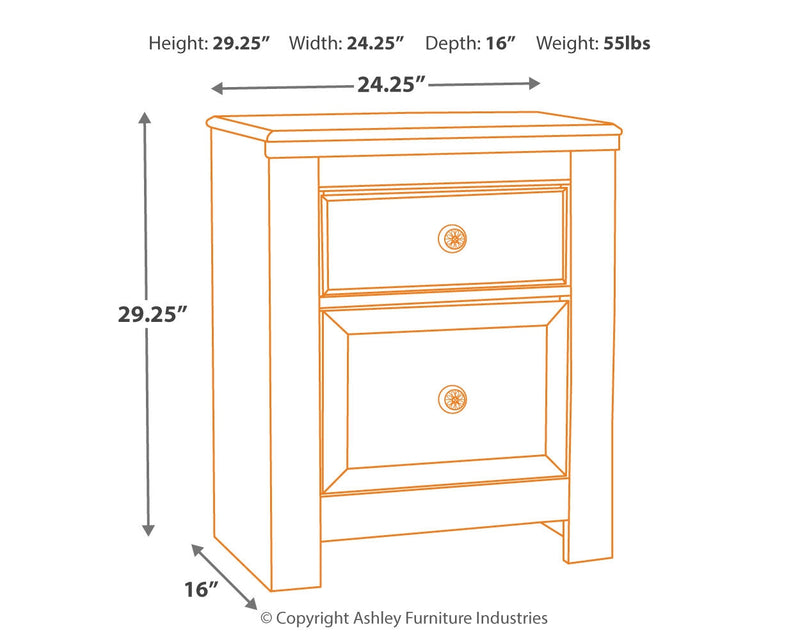 Paxberry Queen Panel Bed with Mirrored Dresser, Chest and 2 Nightstands in Whitewash from Ashley - Lara Furniture