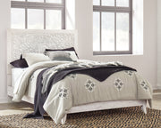 Paxberry Queen Panel Bed with Mirrored Dresser in Whitewash from Ashley - Lara Furniture