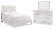 Paxberry Queen Panel Bed with Mirrored Dresser in Whitewash from Ashley - Lara Furniture