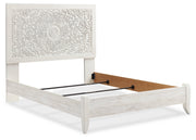 Paxberry Queen Panel Bed with Mirrored Dresser in Whitewash from Ashley - Lara Furniture
