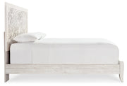 Paxberry Queen Panel Bed with Mirrored Dresser in Whitewash from Ashley - Lara Furniture