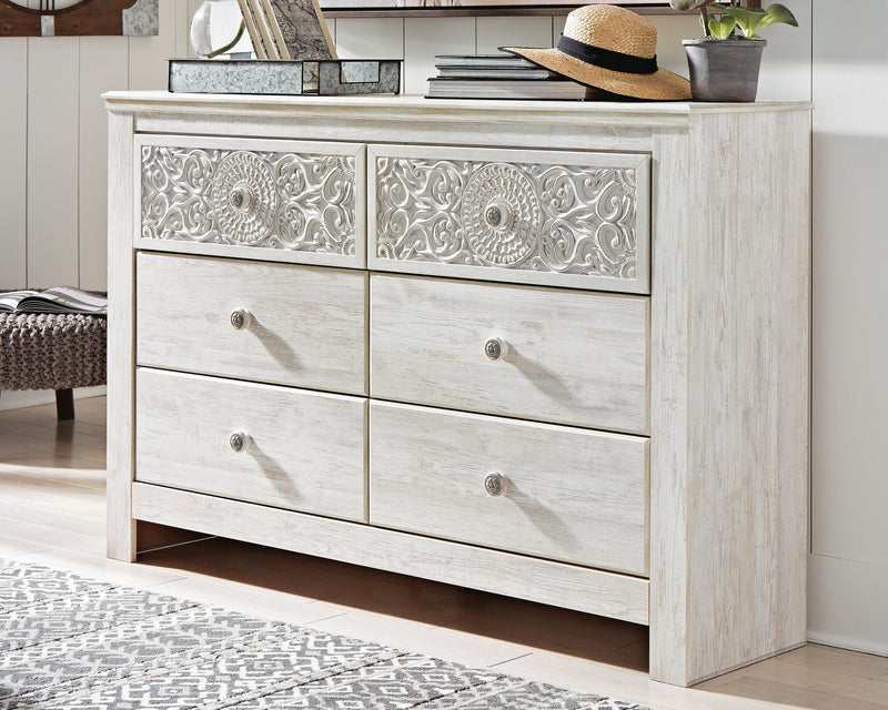 Paxberry Whitewash Queen Panel Bed, Dresser, 2 Chests and 2 Nightstands - B181B31