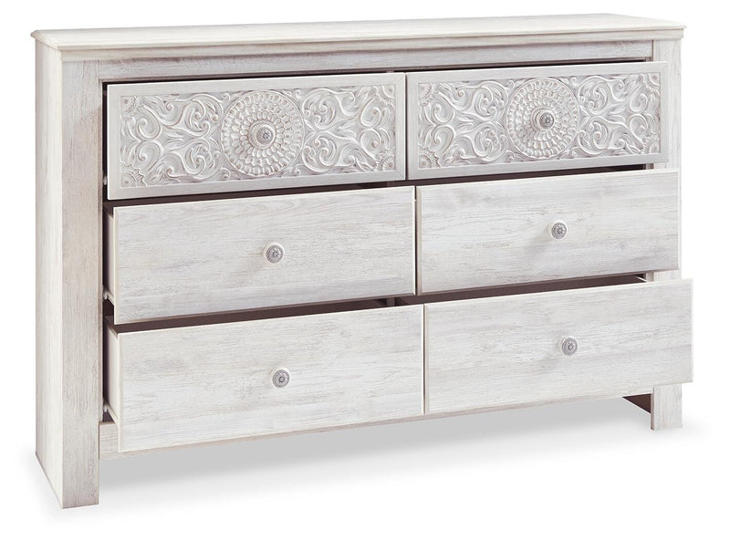 Paxberry Whitewash Queen Panel Bed, Dresser and Chest - B181B34