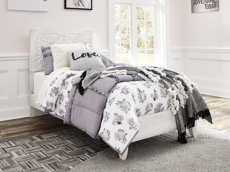 Paxberry Whitewash Twin Panel Bed - Lara FurnitureTwin Bed