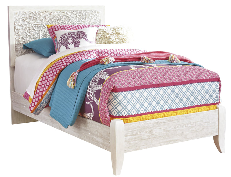 Paxberry Whitewash Twin Panel Bed - Lara FurnitureTwin Bed