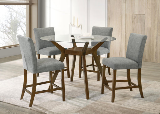 Paxton 5-piece Round Glass Top Counter Height Dining Set Grey - 122178-S5GRY