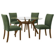 Paxton 5-Piece Round Glass Top Dining Set with Green Parsons Chairs - 122180-S5GRN