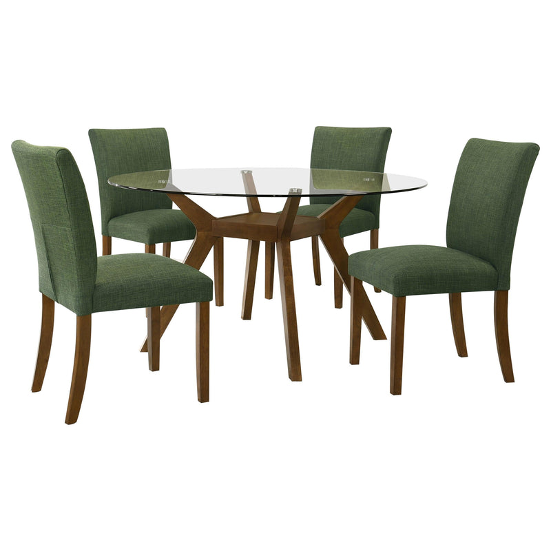 Paxton 5-Piece Round Glass Top Dining Set with Green Parsons Chairs - 122180-S5GRN