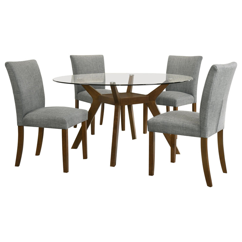 Paxton 5-Piece Round Glass Top Dining Set with Grey Parsons Chairs - 122180-S5GRY