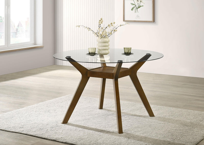 Paxton Round 48-inch Glass Top Wood Dining Table Brown - 122180BG