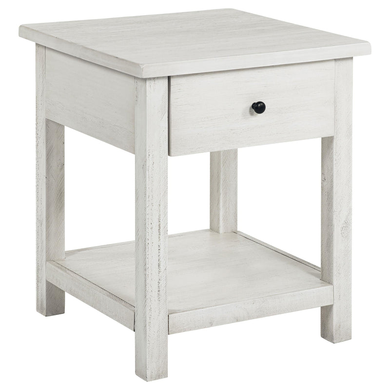 Payne 1-drawer Wood End Table with Shelf Distressed White - 710557