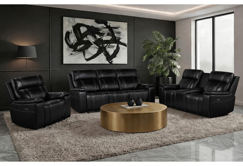 U8880 Black Leather Power Reclining Sofa/Power Console Reclining Sofa - U8880-BLK LEATHER-PRS/PCRLS