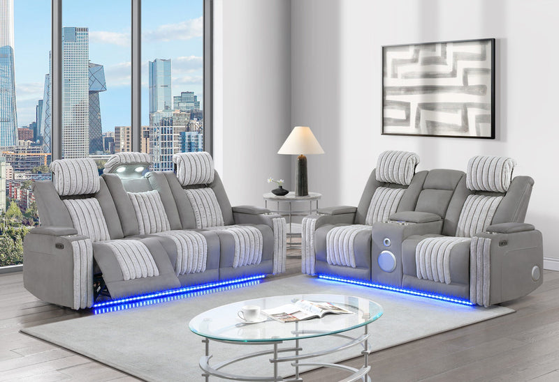 U8000 Grey Pwr Rec Sofa/Pwr Console Rec Loveseat W/Phr - U8000-GREY P2-PRS/PCRLS
