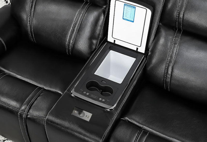 U8881/U8880 Black Leather Pwr Rec Sofa/Pwr Console Rec Loveseat - U8881/U8880-BLK LEATHER-PRS/PCRLS