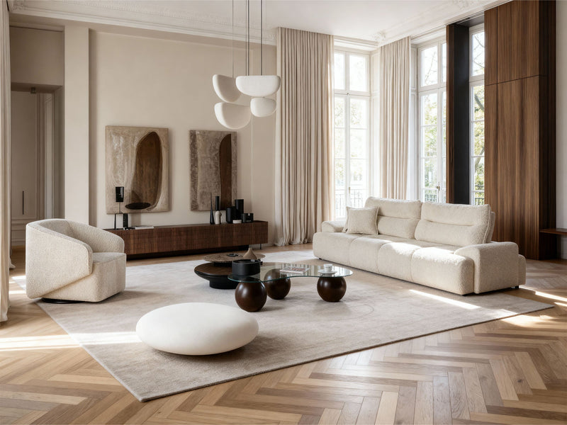 Peonya 4-pieces (2 Sofa & 2 Chair) Livingroom - With Leg in Cream - Brown - 200-ZEN-PEO-CRE-BRO-L-3311