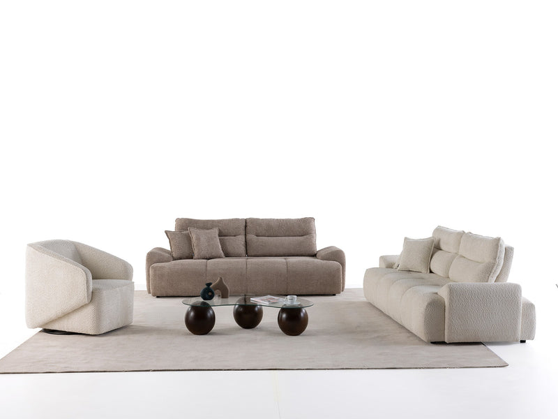 Peonya 4-pieces (2 Sofa & 2 Chair) Livingroom - With Leg in Cream - Brown - 200-ZEN-PEO-CRE-BRO-L-3311