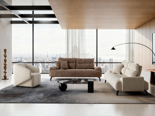 Peonya 4-pieces (2 Sofa & 2 Chair) Livingroom - With Leg in Cream - Brown - 200-ZEN-PEO-CRE-BRO-L-3311