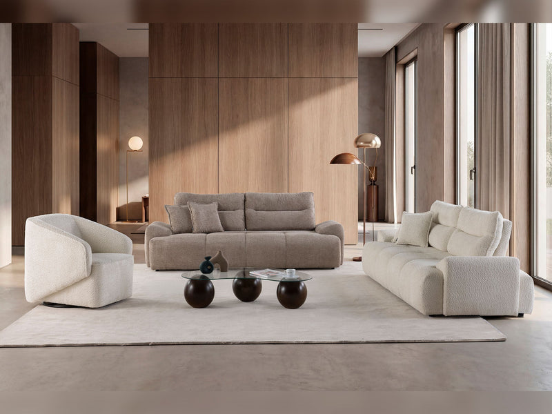 Peonya 4-pieces (2 Sofa & 2 Chair) Livingroom - Without Leg in Cream - Brown - 200-ZEN-PEO-CRE-BRO-3311