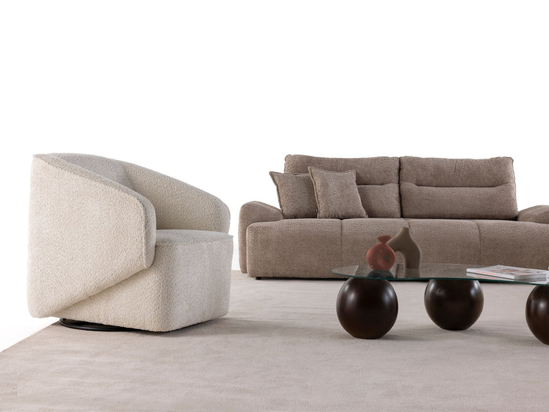 Peonya 4-pieces (2 Sofa & 2 Chair) Livingroom - Without Leg in Cream - Brown - 200-ZEN-PEO-CRE-BRO-3311