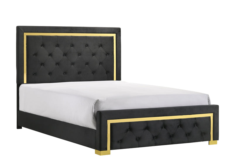 Pepe Black/Gold King Panel Upholstered Bed - Lara FurnitureKing Bed