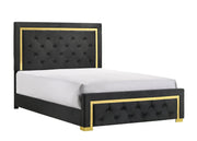 Pepe Black/Gold Queen Panel Upholstered Bed - Lara FurnitureQueen Bed