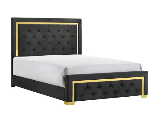 Pepe Black/Gold Queen Panel Upholstered Bed - Lara FurnitureQueen Bed