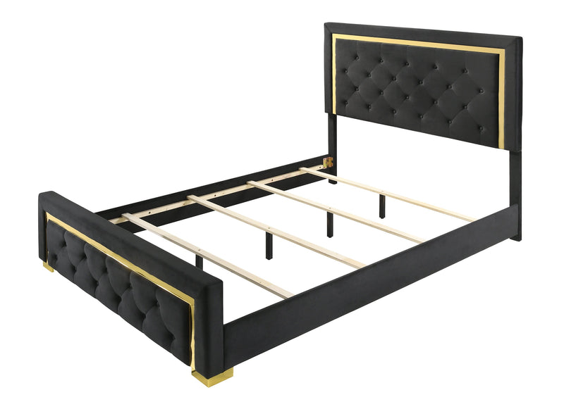 Pepe Black/Gold Queen Panel Upholstered Bed - Lara FurnitureQueen Bed