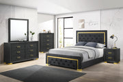Pepe Black/Gold Queen Panel Upholstered Bed - Lara FurnitureQueen Bed