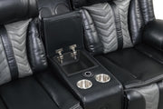 Phantom - Black & Gray Power Recliner Loveseat with Storage Console, Bluetooth Speaker, Subwoofer, Wireless Charger, Tube LED Light, LED on Sides, Cup Holder, USB Charger - L674-L