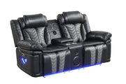 Phantom - Black & Gray Power Recliner Loveseat with Storage Console, Bluetooth Speaker, Subwoofer, Wireless Charger, Tube LED Light, LED on Sides, Cup Holder, USB Charger - L674-L