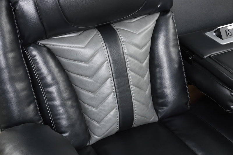 Phantom - Black & Gray Power Recliner Sofa with Drop Down Table, Reading Light, Power Source, Tube LED Light, LED on Sides, Cup Holder, USB Charger - L674-S