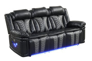 Phantom - Black & Gray Power Recliner Sofa with Drop Down Table, Reading Light, Power Source, Tube LED Light, LED on Sides, Cup Holder, USB Charger - L674-S