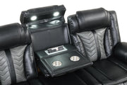 Phantom - Black & Gray Power Recliner Sofa with Drop Down Table, Reading Light, Power Source, Tube LED Light, LED on Sides, Cup Holder, USB Charger - L674-S