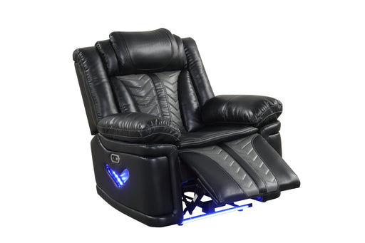 Phantom - Black & Gray Power Recliner with Tube LED Light, LED on Sides, USB Charger - L674-R
