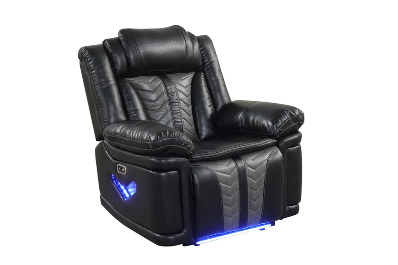 Phantom - Black & Gray Power Recliner with Tube LED Light, LED on Sides, USB Charger - L674-R