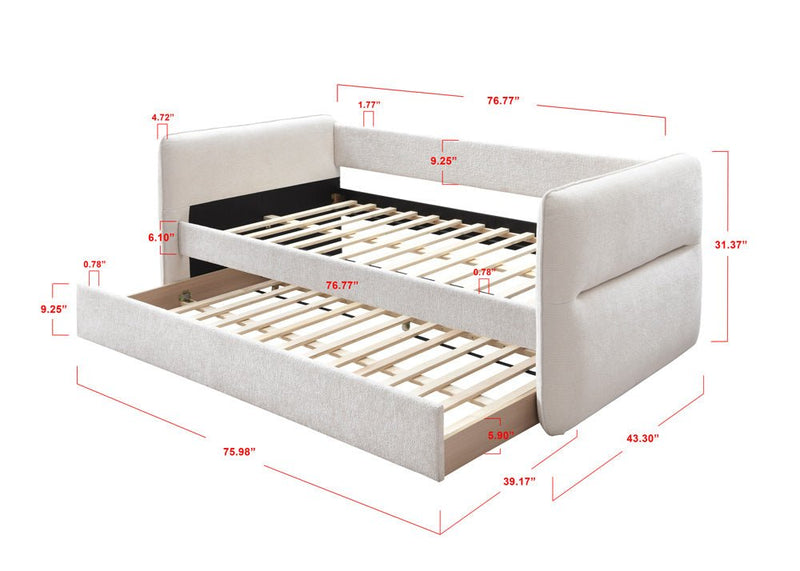 Philipa Oatmeal Twin Daybed with Trundle - Lara FurnitureDaybed