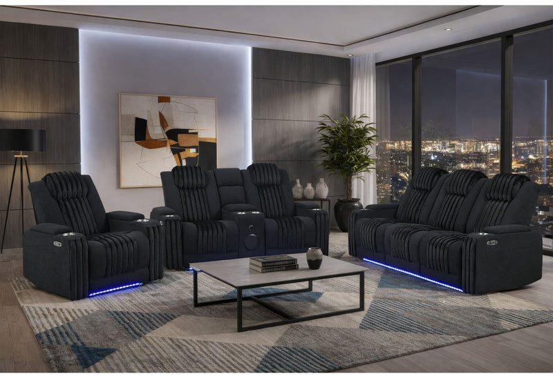 U8000 Black Pwr Rec Sofa/Pwr Con Rec Loveseat/Pwr Recliner W/Phr - U8000-BLACK-PCRLS/ PRS/ PR W/ PHR