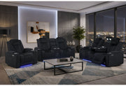 U8000 Black Pwr Rec Sofa/Pwr Con Rec Loveseat/Pwr Recliner W/Phr - U8000-BLACK-PCRLS/ PRS/ PR W/ PHR