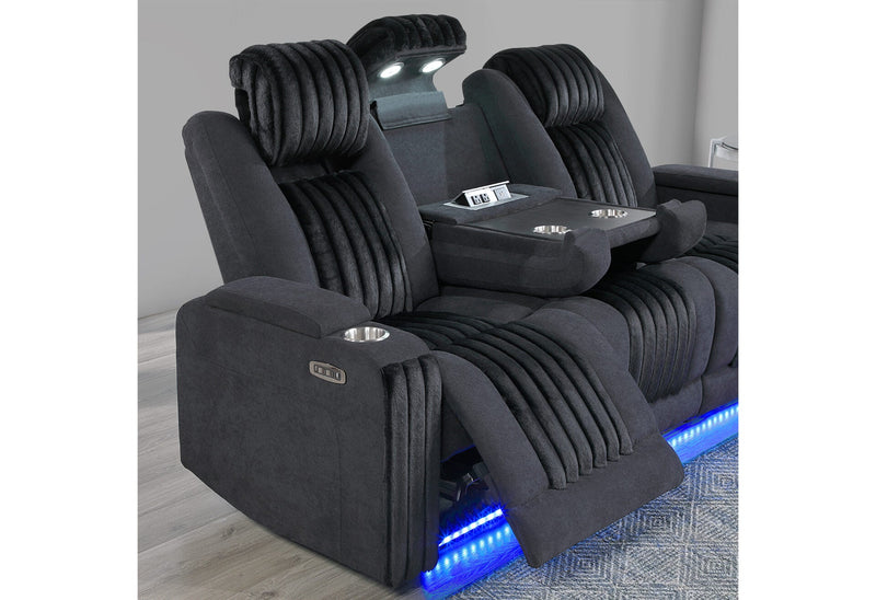 U8000 Black Pwr Rec Sofa/Pwr Con Rec Loveseat/Pwr Recliner W/Phr - U8000-BLACK-PCRLS/ PRS/ PR W/ PHR