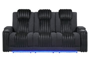 U8000 Black Pwr Rec Sofa W/Phr, Ddt, Reading Light & Led Light - U8000-BLACK-PRS W/ PHR DDT WC + LED