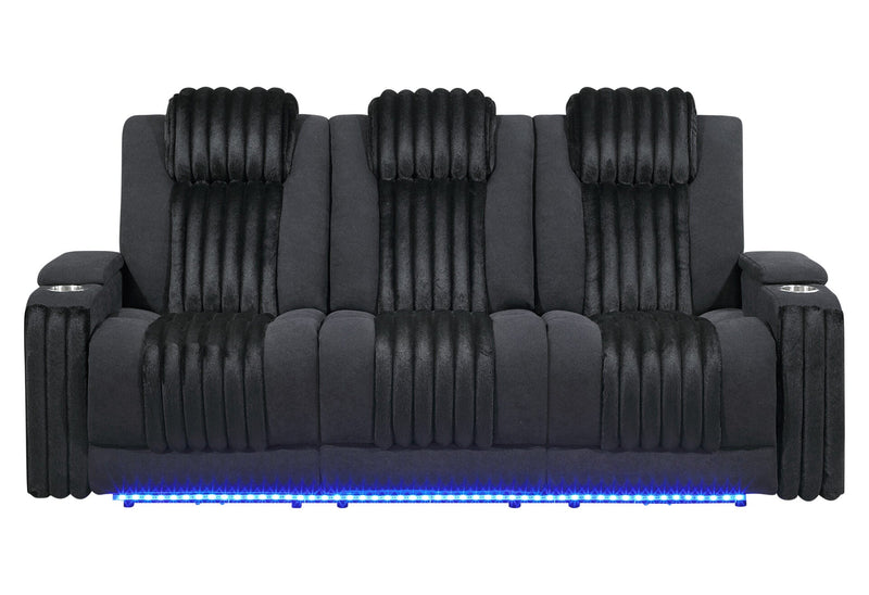 U8000 Black Pwr Rec Sofa W/Phr, Ddt, Reading Light & Led Light - U8000-BLACK-PRS W/ PHR DDT WC + LED