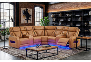 U8611 Camel Sectional With Power Headrest, Continuous Led And Speaker - U8611-CAMEL-SECTIONAL W/ PHR LED SPKR