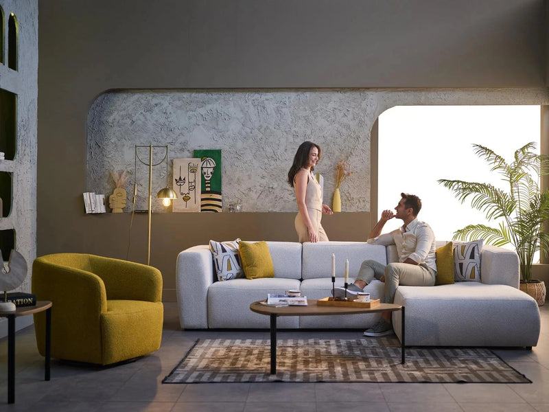 Picasso Sectional (Oscar White) 5 Pieces & Chair - Lara FurnitureSleeper Sectional